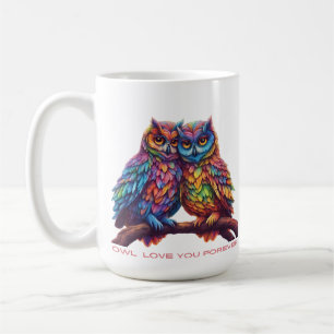 Färgfull Uggla-Love birds-Valentindag-gåva- Kaffemugg