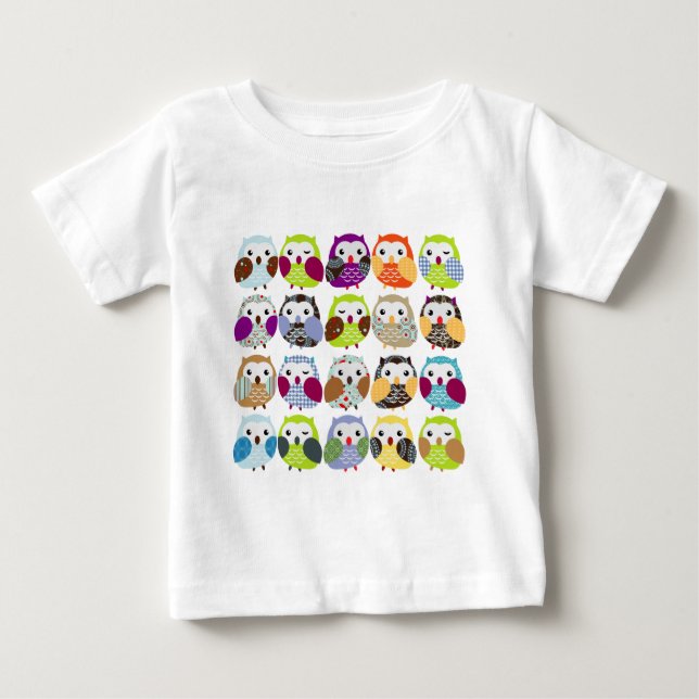 Färgfull Uggla Mönster Tee Shirt (Framsida)
