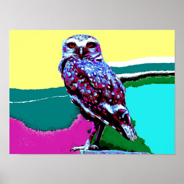Färgfull Uggla på en post-Posterization Poster (Framsidan)