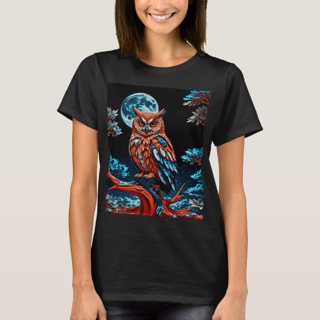 Färgfull Uggla under full måne T Shirt (Framsida)