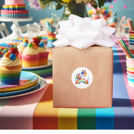 Färgfull, Unicorn Thézed Rainbow Tack Runt Klistermärke
