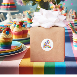 Färgfull, Unicorn Thézed Rainbow Tack Runt Klistermärke