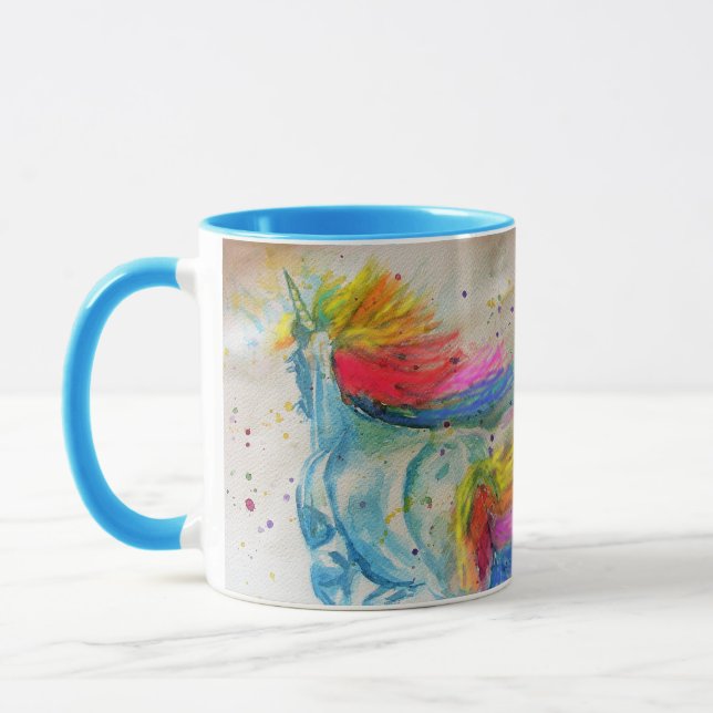 Färgfull Unicorn Whimsical Rainbow Watercolor Mugg (Vänster)