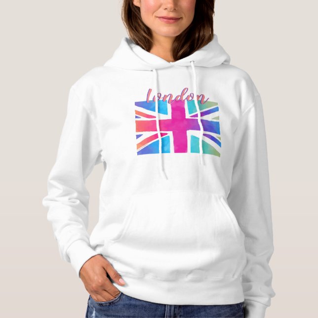 Färgfull Union Jack Hooded Sweatshirt (Kvinnor) T Shirt (Framsida)