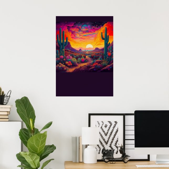 Färgfull utskrift av ljus Psychedelic Desert Scene Poster (Hemmakontoret)