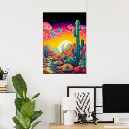 Färgfull utskrift av ljus Psychedelic Desert Scene Poster