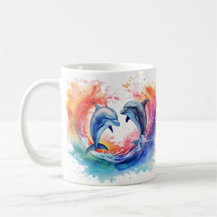 Färgfull våg hjärta delfin kaffemugg