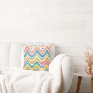 Färgfull Vågigt Chevron Zigzag Mönster Kudde
