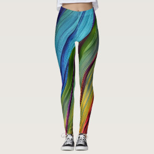 Färgfull VÅGIGT design i blått och skalat Leggings