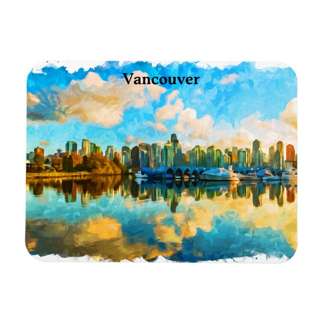 Färgfull Vancouver Kanada Panorama-vy Magnet (Horisontell)