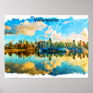 Färgfull Vancouver Kanada Panorama-vy Poster
