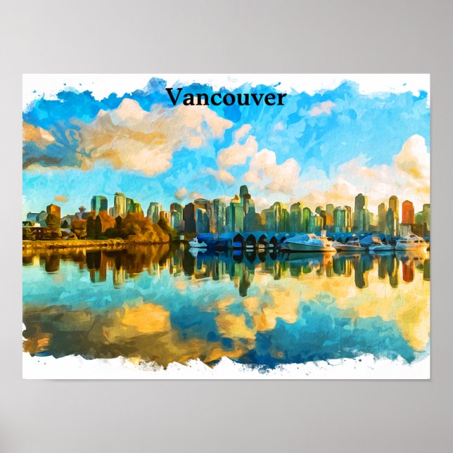 Färgfull Vancouver Kanada Panorama-vy Poster (Framsidan)