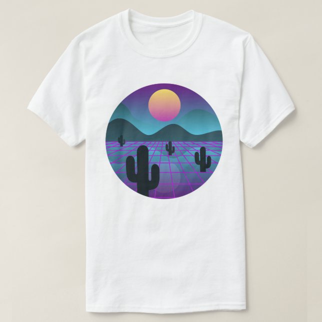 Färgfull Vaporwave Cactus"Digital Desert" T Shirt (Design framsida)