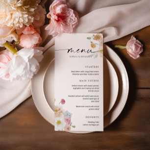 Färgfull Vår blommor Bröllop Flat Menu Meny
