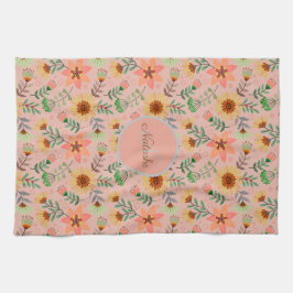 Färgfull Vår blommor Girly Namn Monogram Kökshandduk