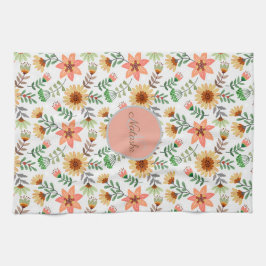 Färgfull Vår blommor Girly Namn Monogram Kökshandduk