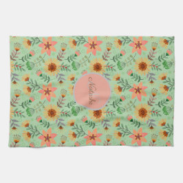 Färgfull Vår blommor Girly Namn Monogram Kökshandduk