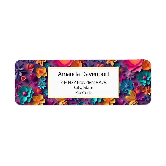 Färgfull Vår blommor Mönster Returadress Etikett (Framsidan)