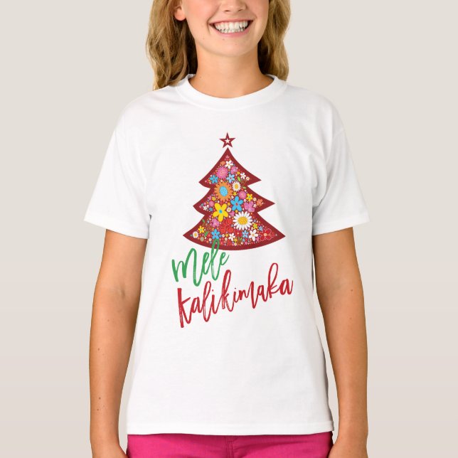 Färgfull Vår blommor Whimsical Julgran T-shirt (Framsida)