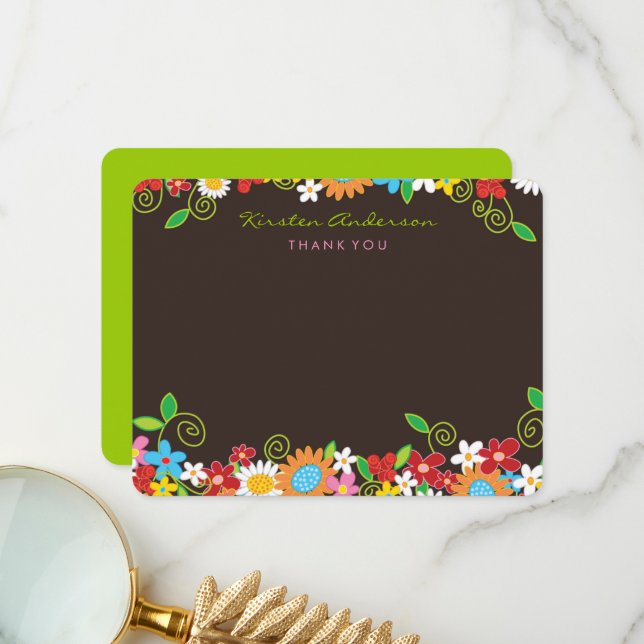 Färgfull Vår Blomsterträdgård Modern Möhippa Tack Kort (Fram/Back In Situ)