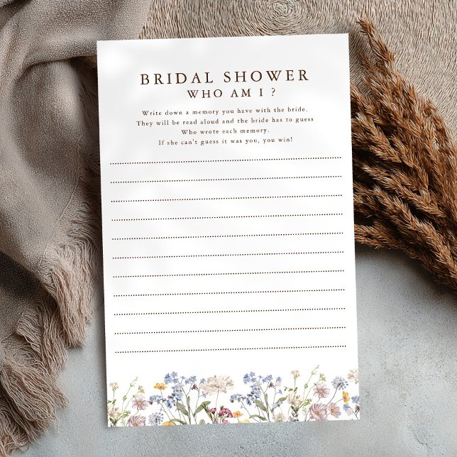 Färgfull Vår Wildblomma som är jag (Colorful Spring Wildflower meadow garden bridal shower Who Am I Game )