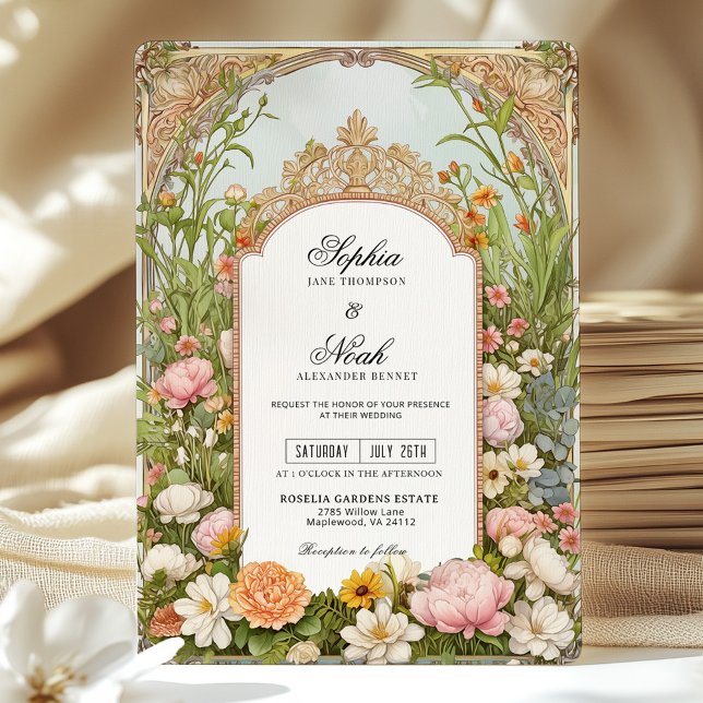 Färgfull Vår Wildblomme Vintage Garden Wedding Inbjudningar (Skapare uppladdad)