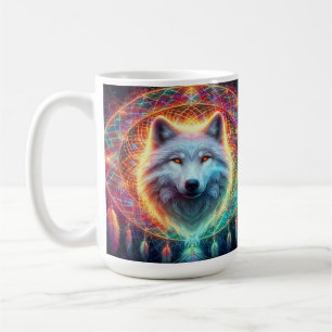 Färgfull Varg Porträtt med Dreamcatcher Kaffemugg