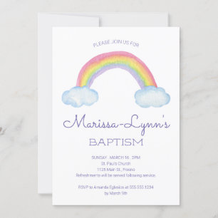 Färgfull vattenfärg Regnbåge Baptism eller Christe Inbjudningar