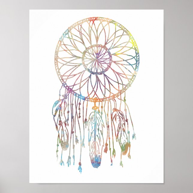 Färgfull vattenfärg Vitaktig Dream Catcher Poster (Framsidan)