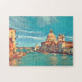 Färgfull Venedig Canal Aquarelle Art Painting Pussel