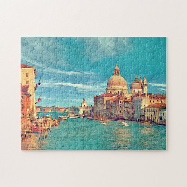 Färgfull Venedig Canal Aquarelle Art Painting Pussel (Horisontell)