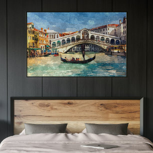 Färgfull Venedig Canal Grande Aquarelle Painting Poster
