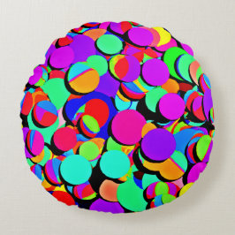 Färgfull Vibrant Retro Revival Mönster Rund Kudde