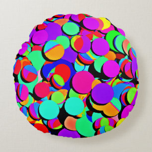Färgfull Vibrant Retro Revival Mönster Rund Kudde