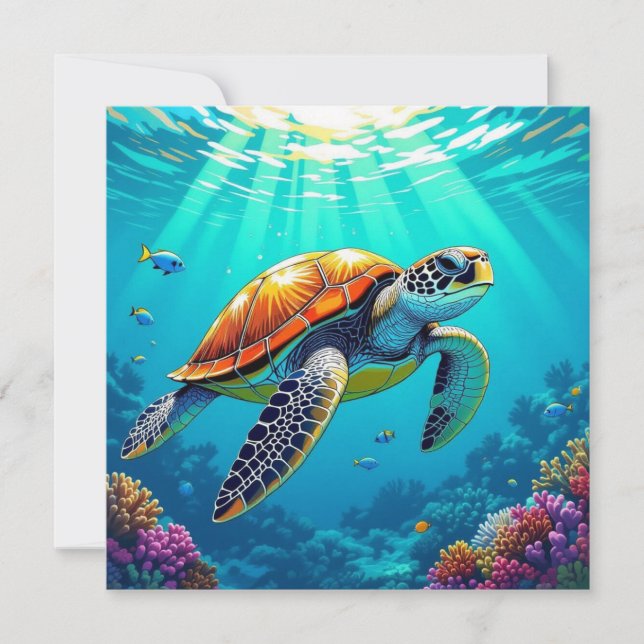 Färgfull vibrant Sea Turtle Blank Kort (Framsida)