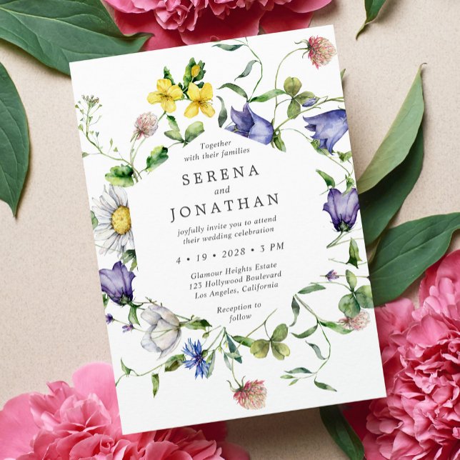 Färgfull Vibrant Vår Blommigt Watercolor Bröllop Inbjudningar (Skapare uppladdad)