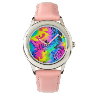 Färgfull Vild Cheetah Tye Dye Mönster Armbandsur