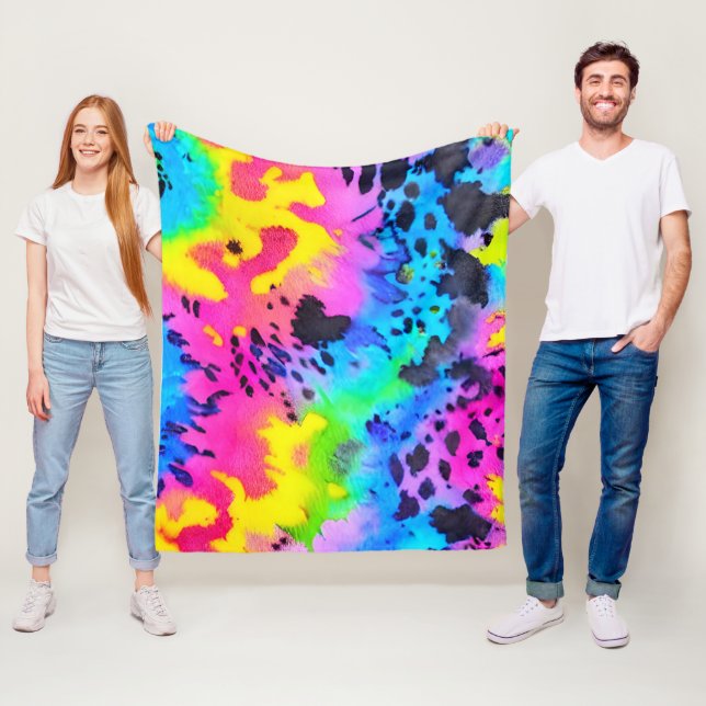 Färgfull Vild Cheetah Tye Dye Mönster Fleecefilt (På plats)