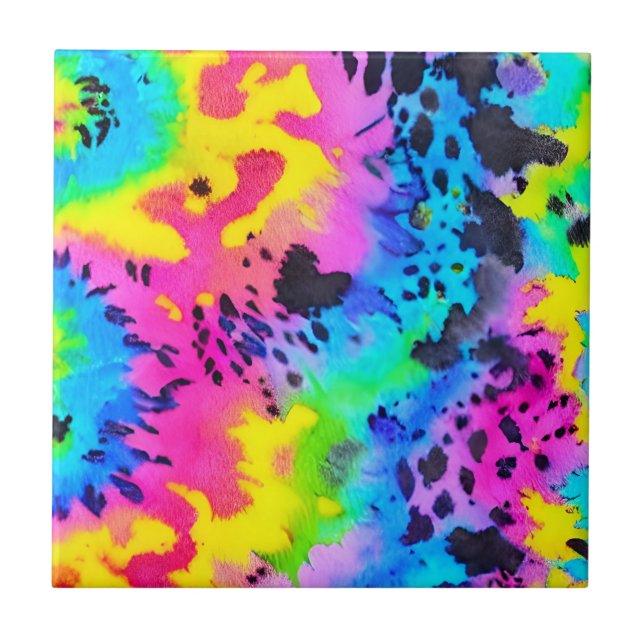 Färgfull Vild Cheetah Tye Dye Mönster Kakelplatta (Framsidan)