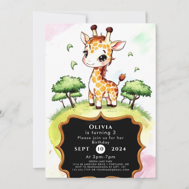 Färgfull Vild Giraffe Birthday Inbjudningar (Framsida)