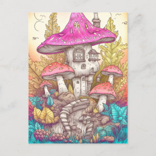 Färgfull Vild Psykedelisk svamp Illustration Vykort