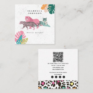 Färgfull Vilda djur & Tropical Löv QR-kod Fyrkantigt Visitkort