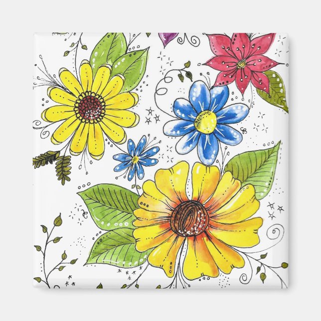 Färgfull vimatisk Blomsterträdgård Magnet (Framsidan)