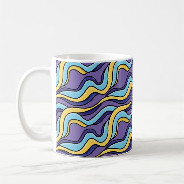 Färgfull Vinkar Mönster Funky Retro Modern Abstrak Kaffemugg (Vänster)