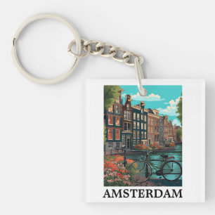 Färgfull Vintage Amsterdam Nederländerna Kanalvy