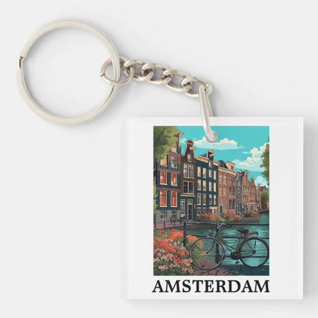 Färgfull Vintage Amsterdam Nederländerna Kanalvy (Framsidan)