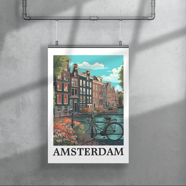 Färgfull Vintage Amsterdam Nederländerna Kanalvy Poster (Colorful Vintage Amsterdam Netherlands Canal View Poster)