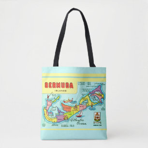 Färgfull Vintage Bermuda Karta Tote Tygkasse