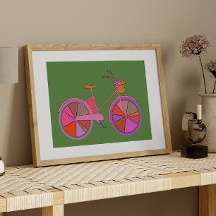 Färgfull Vintage Bike with Flowers Illustration Poster