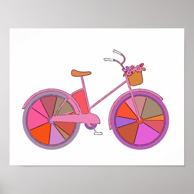Färgfull Vintage Bike with Flowers Illustration Poster (Framsidan)